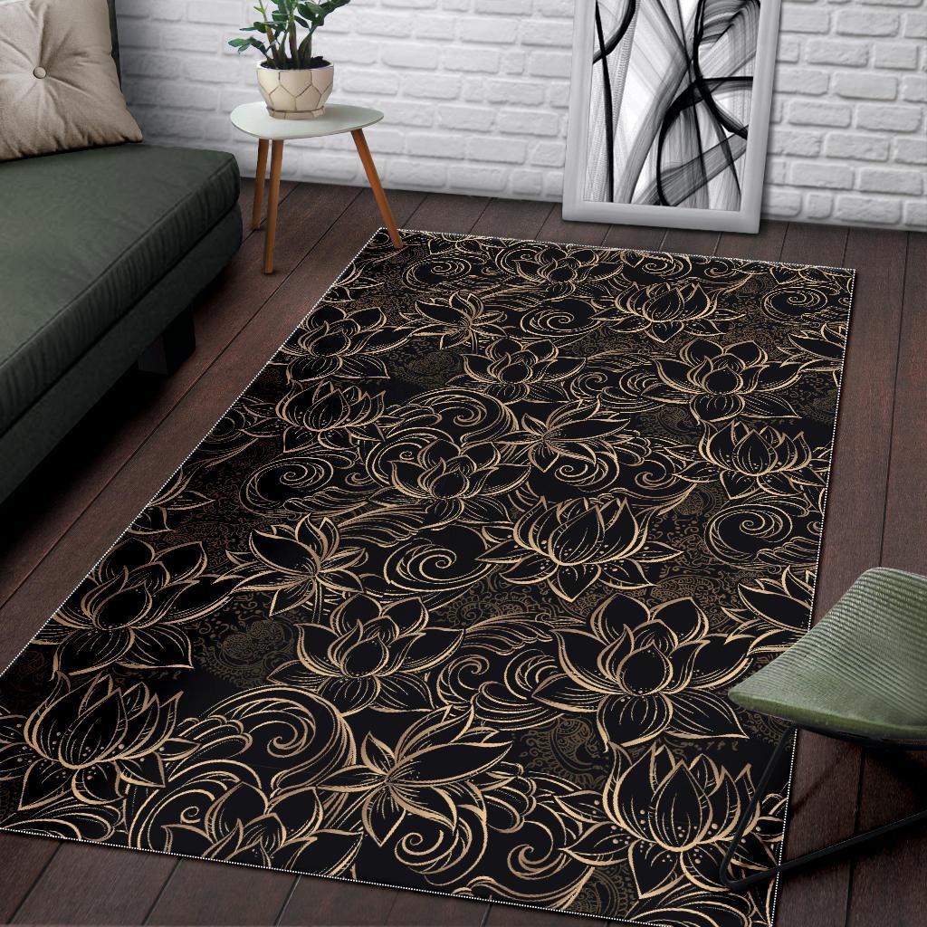 Golden Lotus Pattern Print Floor Mat-grizzshop