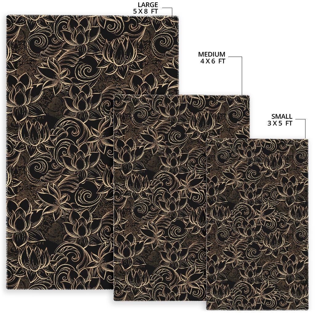 Golden Lotus Pattern Print Floor Mat-grizzshop