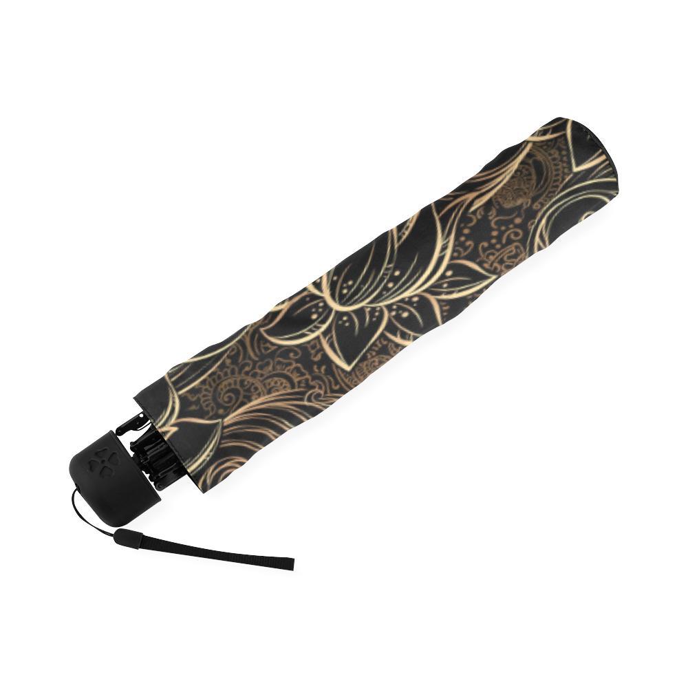Golden Lotus Pattern Print Foldable Umbrella-grizzshop