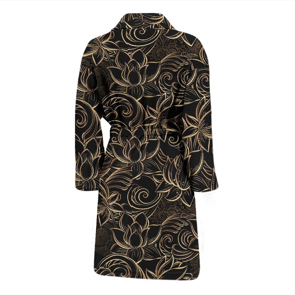 Golden Lotus Pattern Print Men Long Robe-grizzshop