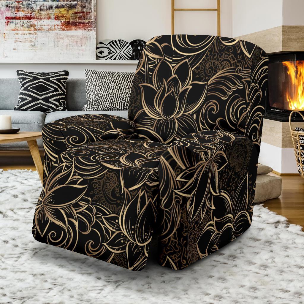 Golden Lotus Pattern Print Recliner Cover-grizzshop