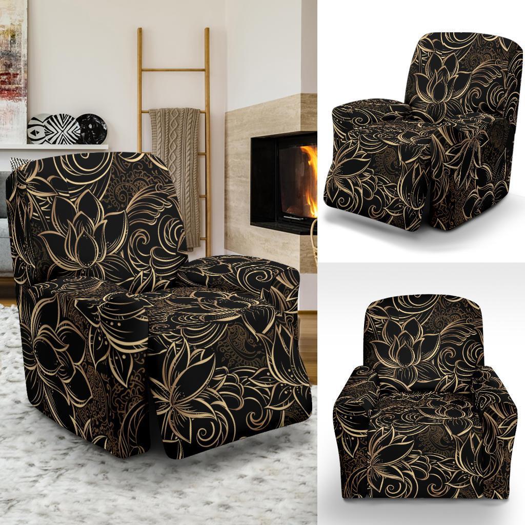 Golden Lotus Pattern Print Recliner Cover-grizzshop