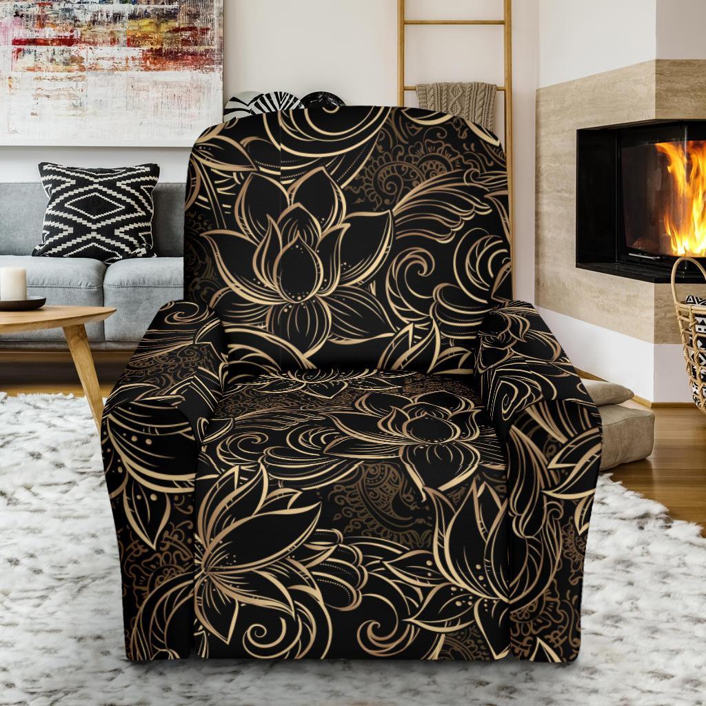 Golden Lotus Pattern Print Recliner Cover-grizzshop