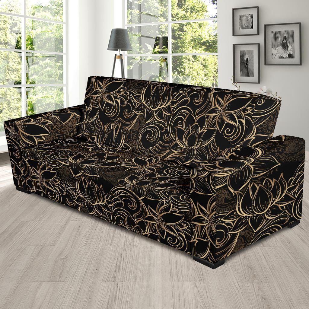 Golden Lotus Pattern Print Sofa Covers-grizzshop