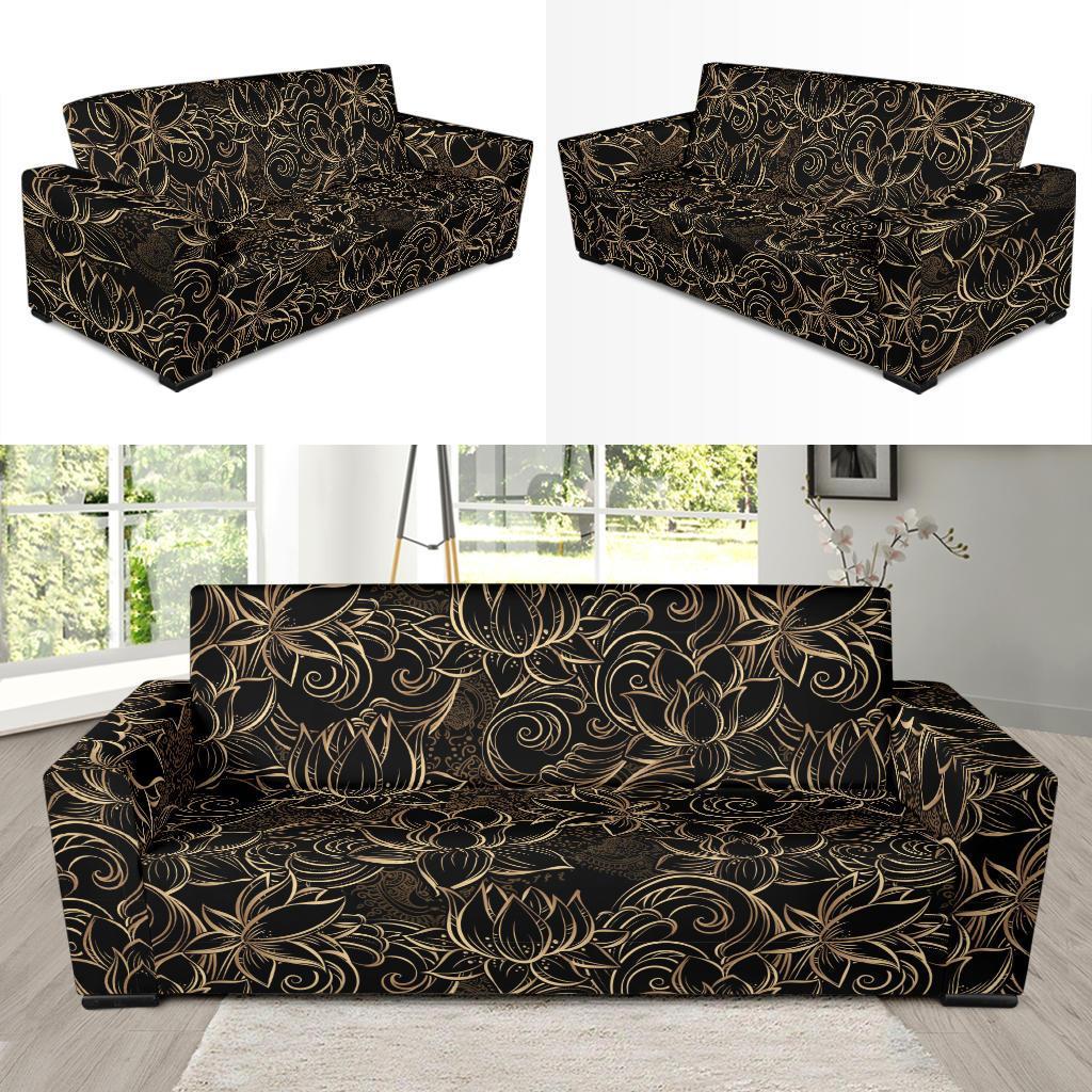 Golden Lotus Pattern Print Sofa Covers-grizzshop