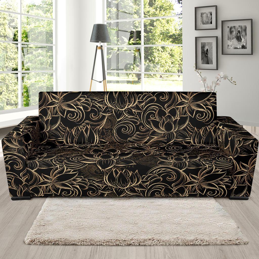 Golden Lotus Pattern Print Sofa Covers-grizzshop