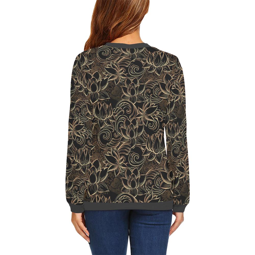 Golden Lotus Pattern Print Women's Sweatshirt-grizzshop