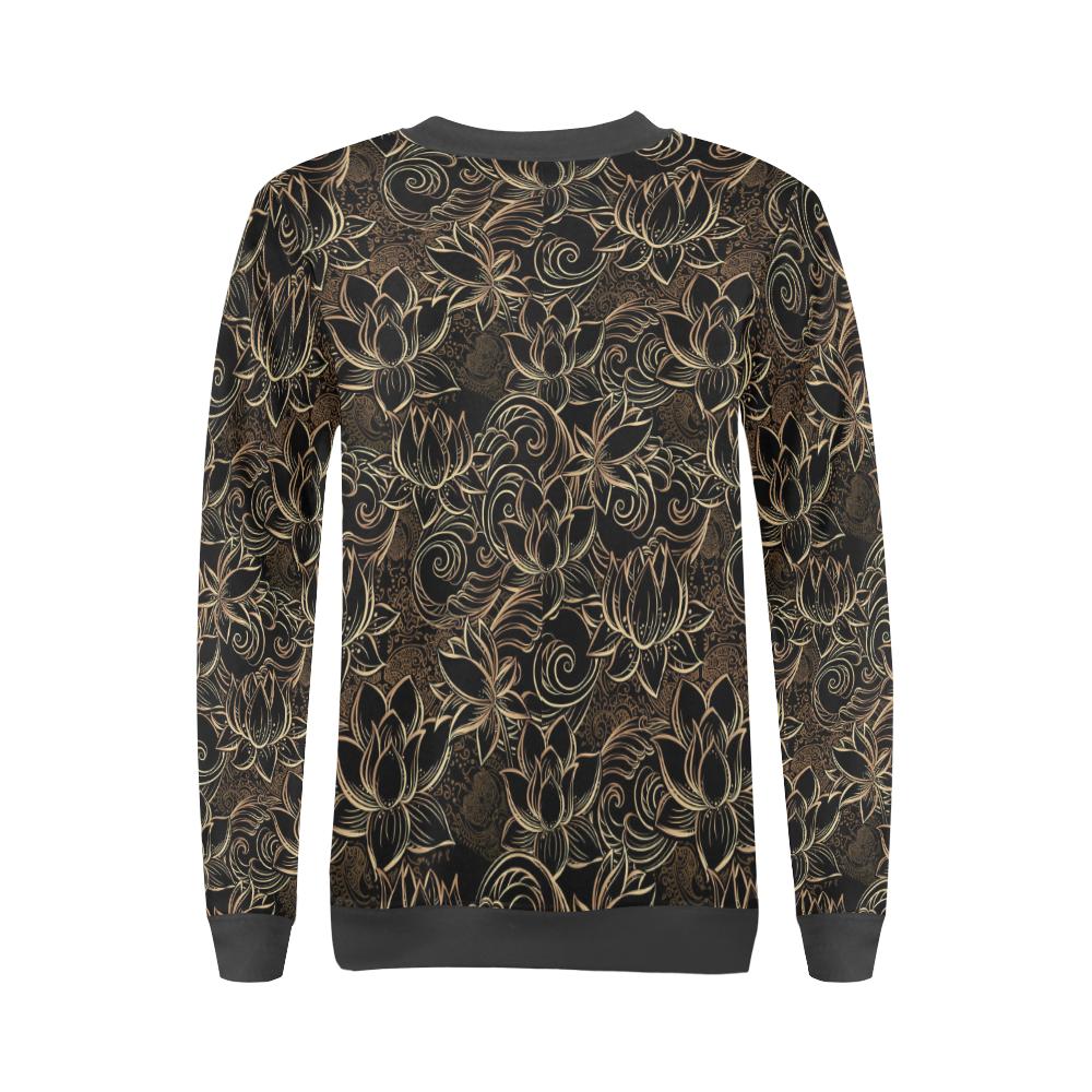 Golden Lotus Pattern Print Women's Sweatshirt-grizzshop