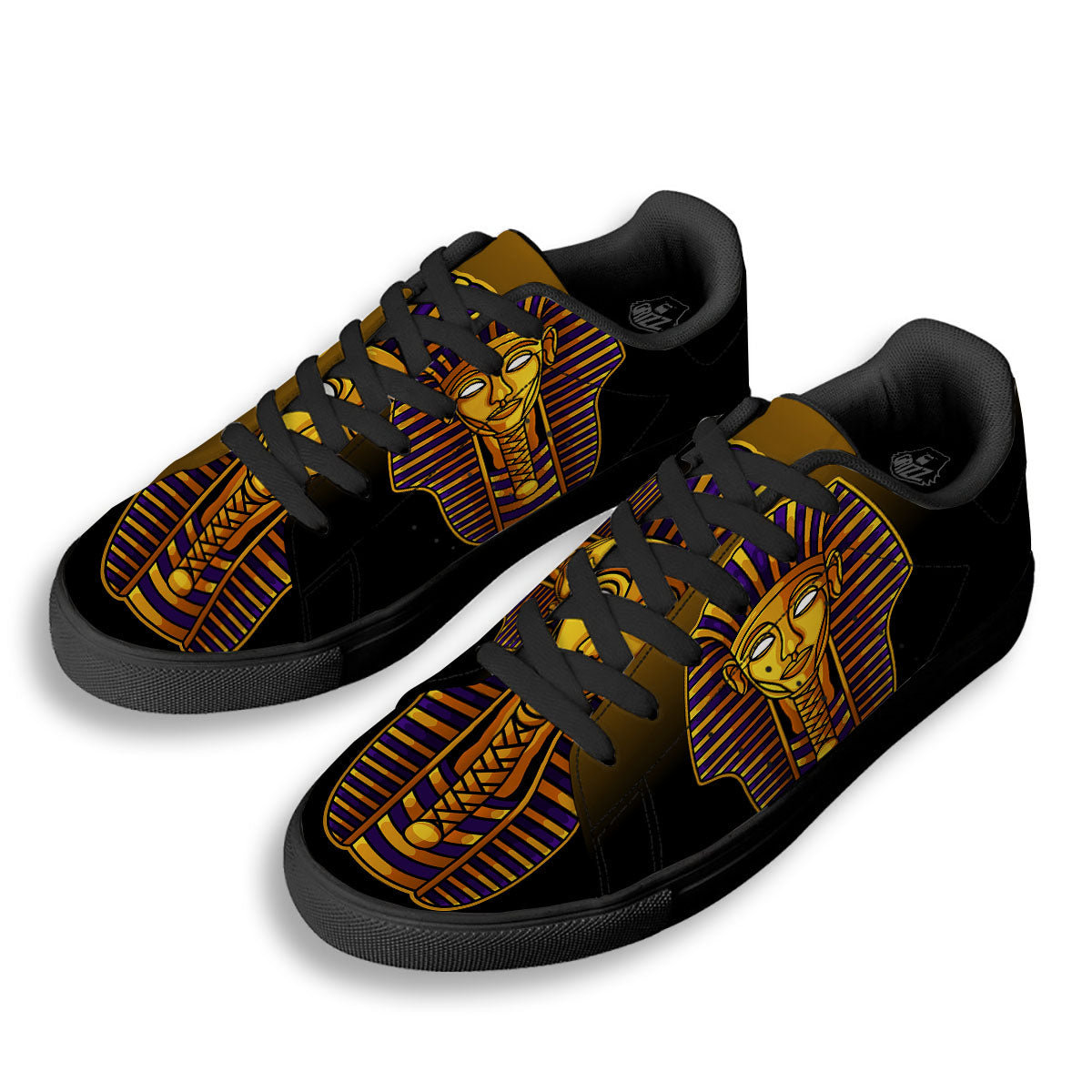 Golden Pharaoh Egyptian Print Black Low Top Sneakers-grizzshop