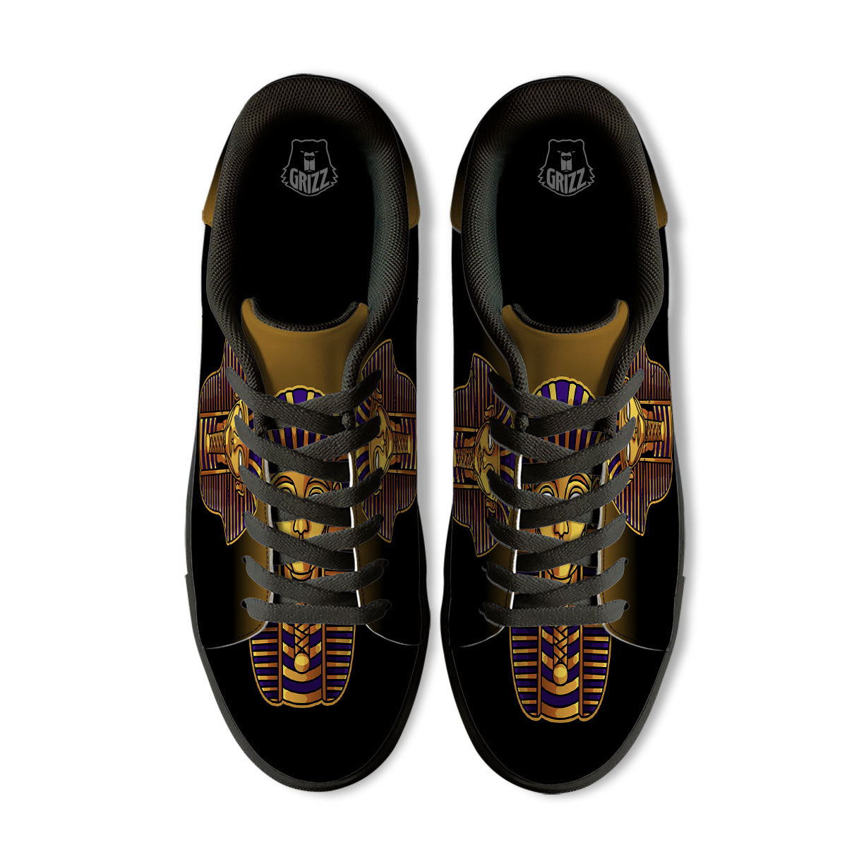 Golden Pharaoh Egyptian Print Black Low Top Sneakers-grizzshop