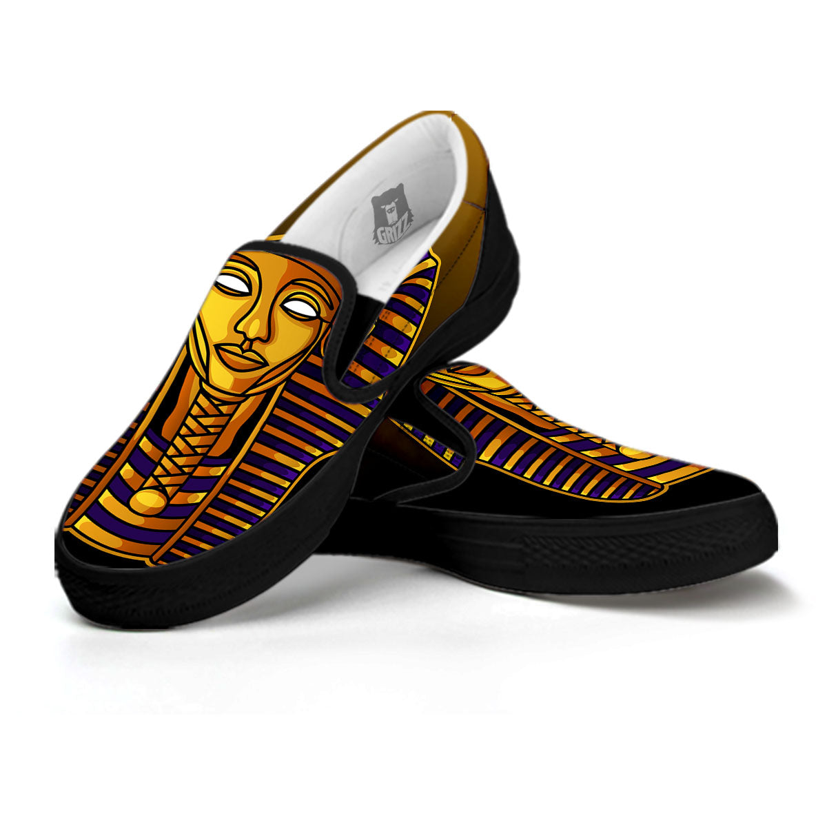 Golden Pharaoh Egyptian Print Black Slip On Shoes-grizzshop