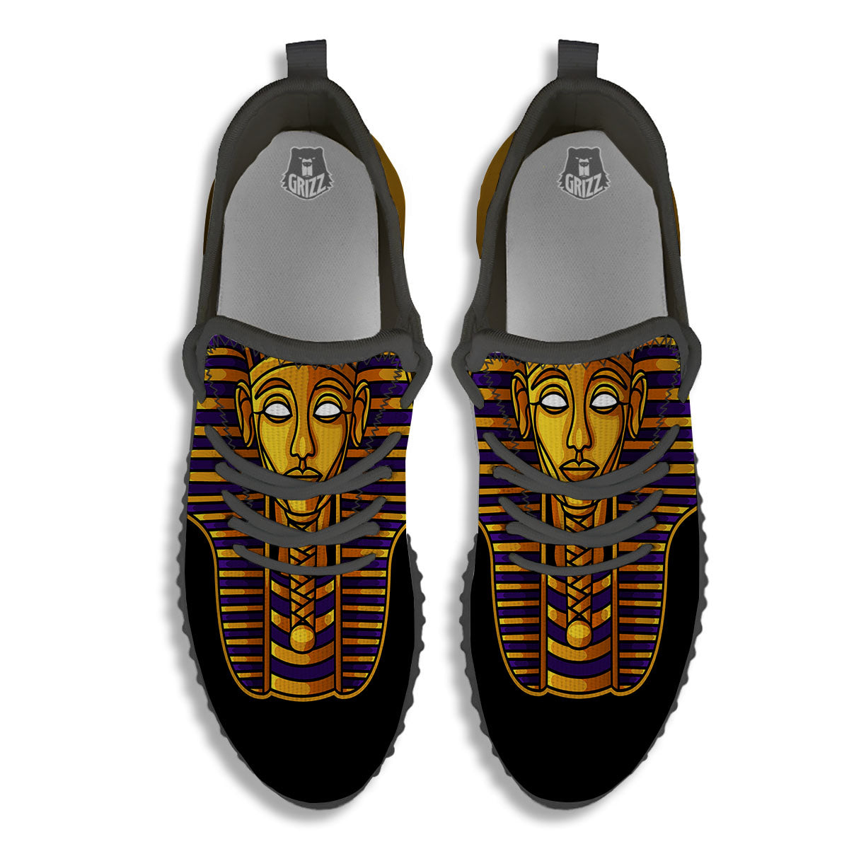 Golden Pharaoh Egyptian Print Black Walking Shoes-grizzshop