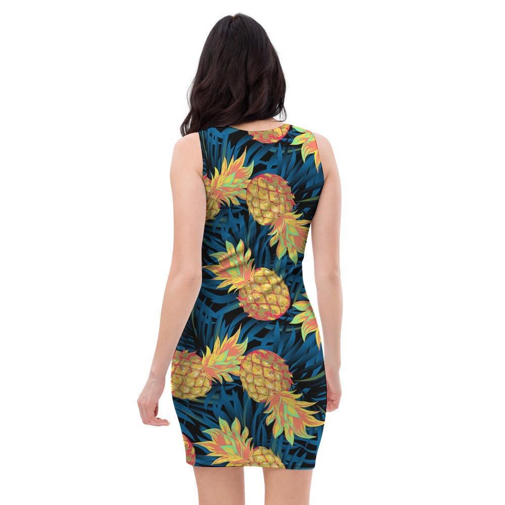 Golden Pineapple Edm Hawaiian Print Bodycon Dress-grizzshop