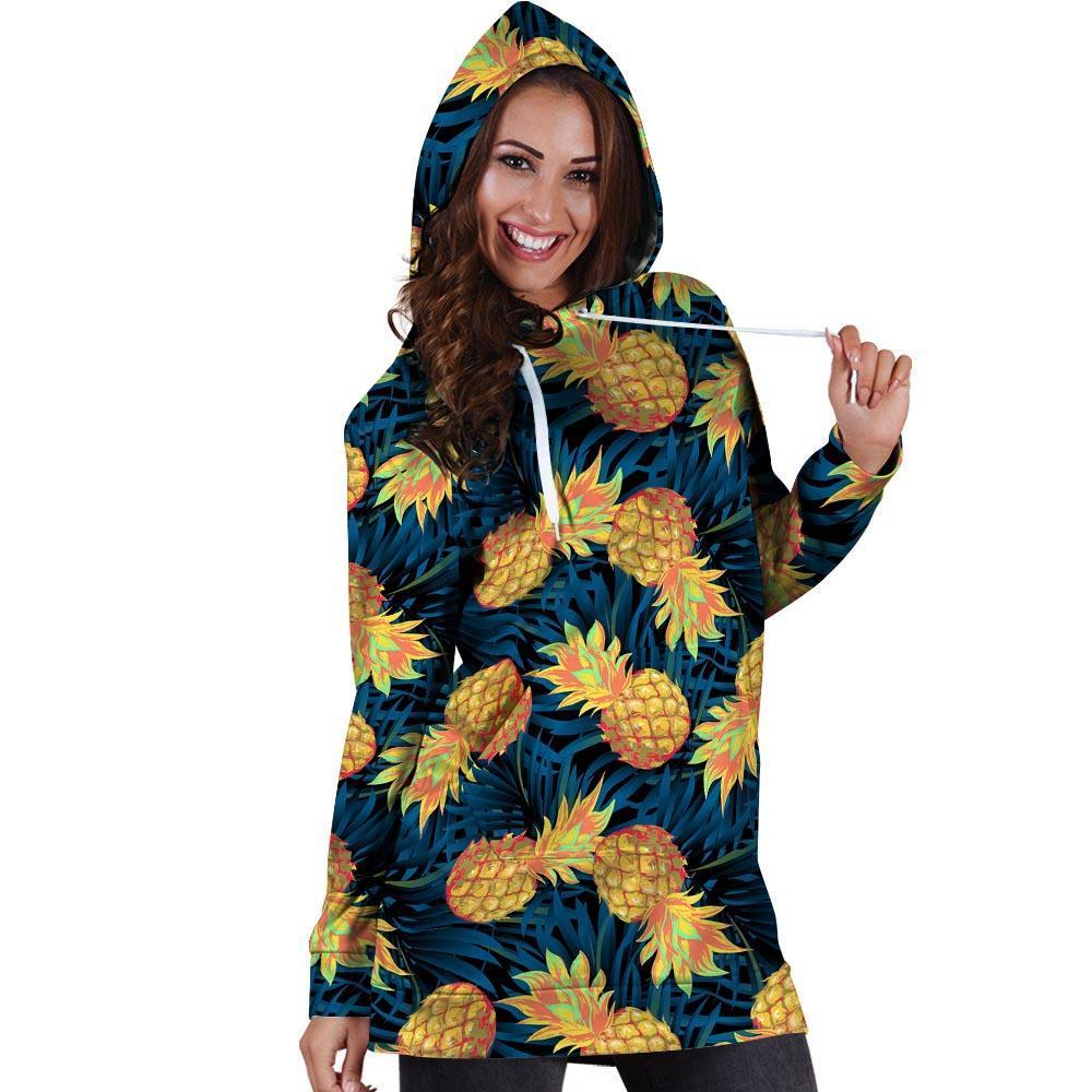 Golden Pineapple Edm Hawaiian Print Hoodie Dress-grizzshop