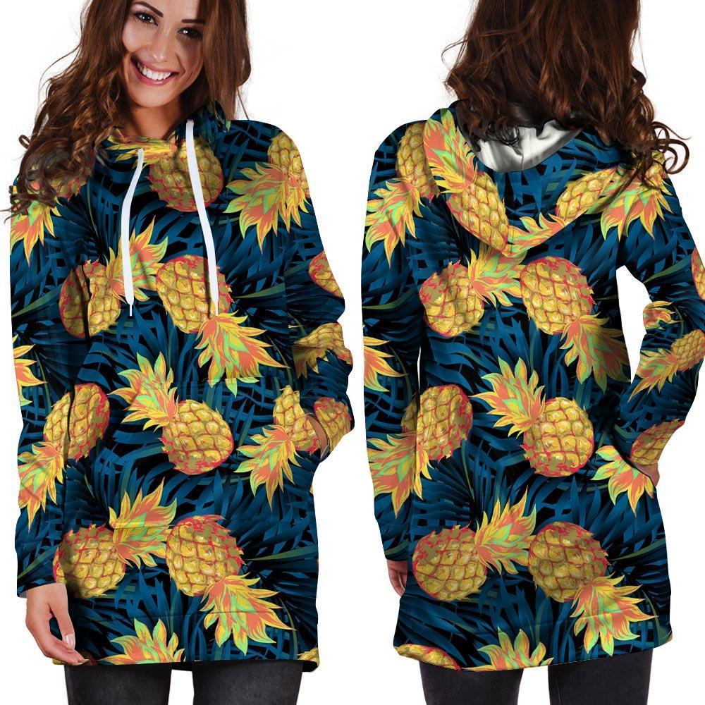 Golden Pineapple Edm Hawaiian Print Hoodie Dress-grizzshop