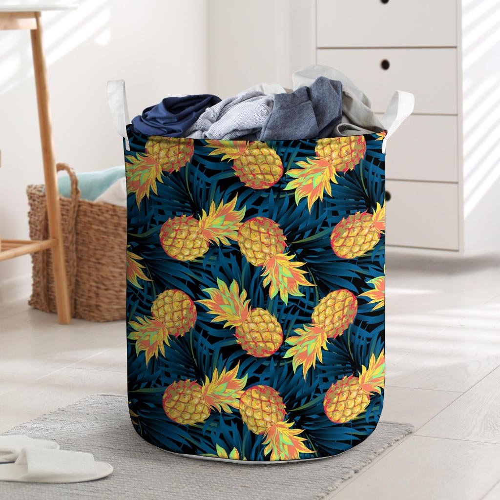 Golden Pineapple Edm Hawaiian Print Laundry Basket-grizzshop