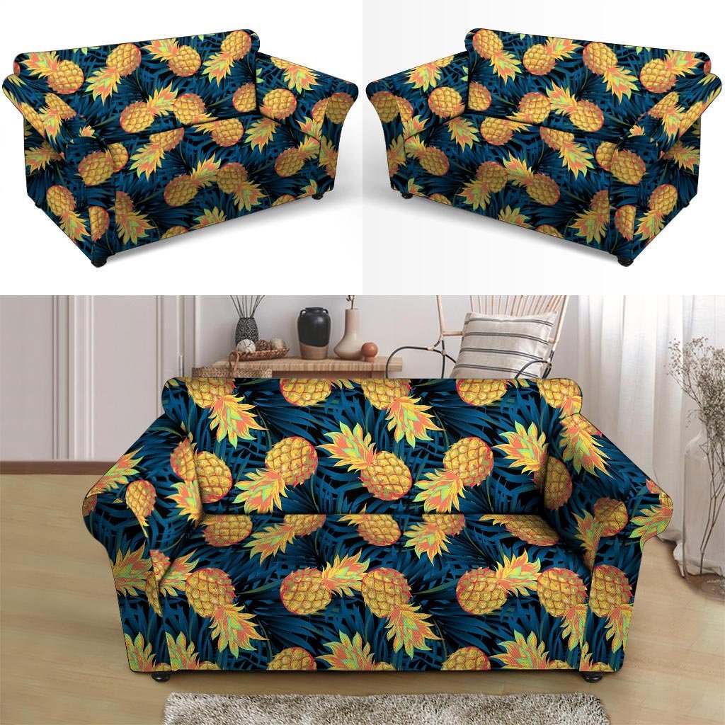 Golden Pineapple Edm Hawaiian Print Loveseat Cover-grizzshop