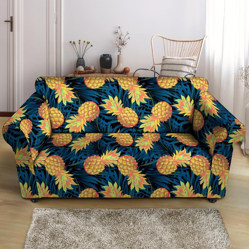 Golden Pineapple Edm Hawaiian Print Loveseat Cover-grizzshop