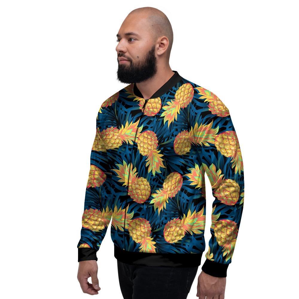 Golden Pineapple Edm Hawaiian Print Men's Bomber Jacket-grizzshop