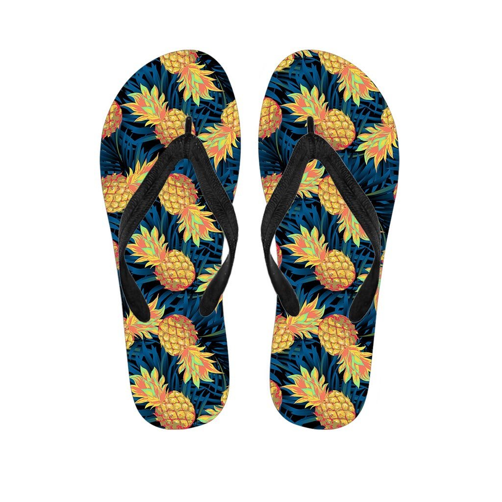 Golden Pineapple Edm Hawaiian Print Men's Flip Flops-grizzshop