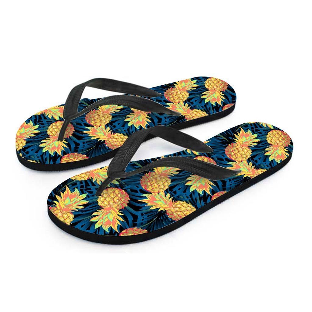 Golden Pineapple Edm Hawaiian Print Men's Flip Flops-grizzshop