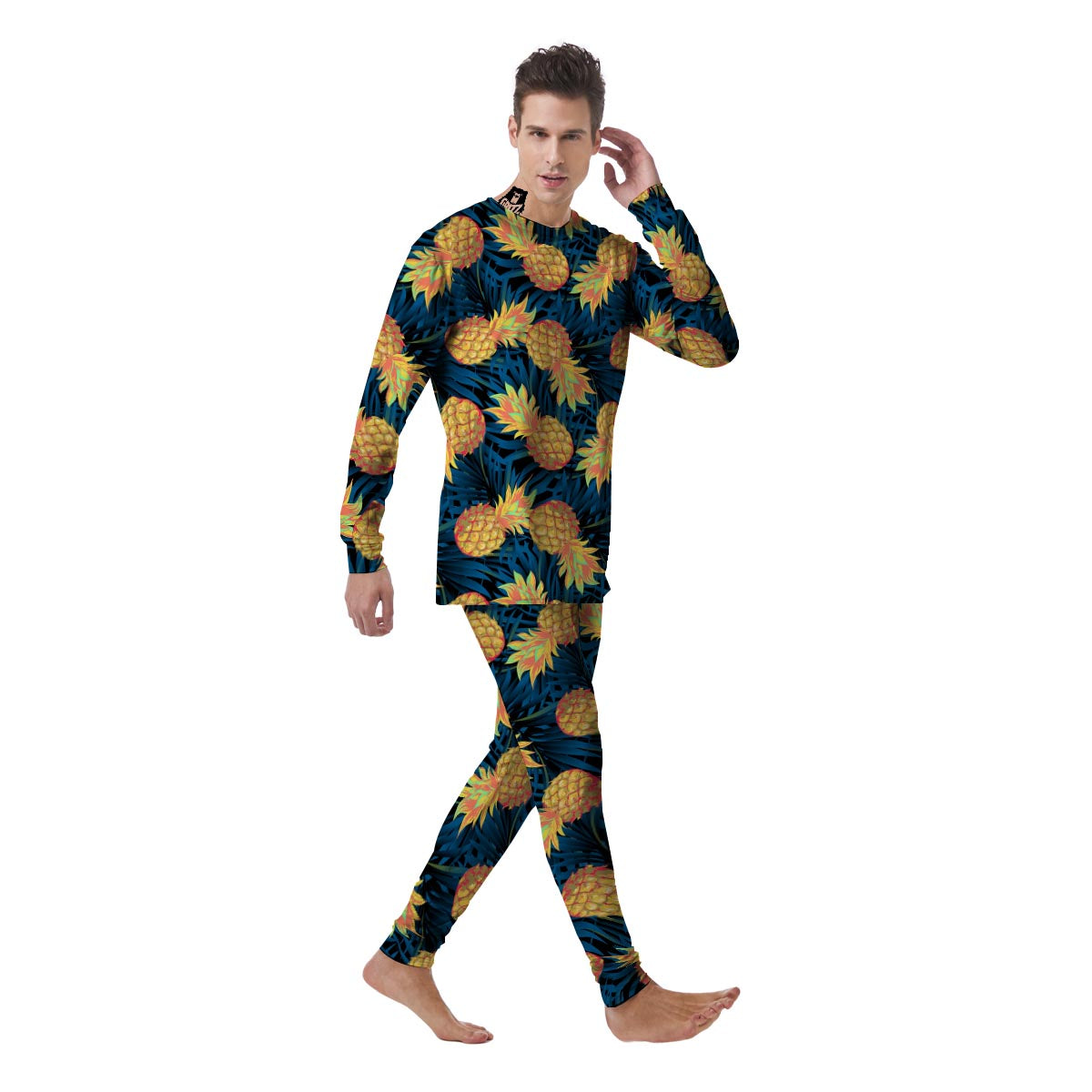 Golden Pineapple Edm Hawaiian Print Men's Pajamas-grizzshop