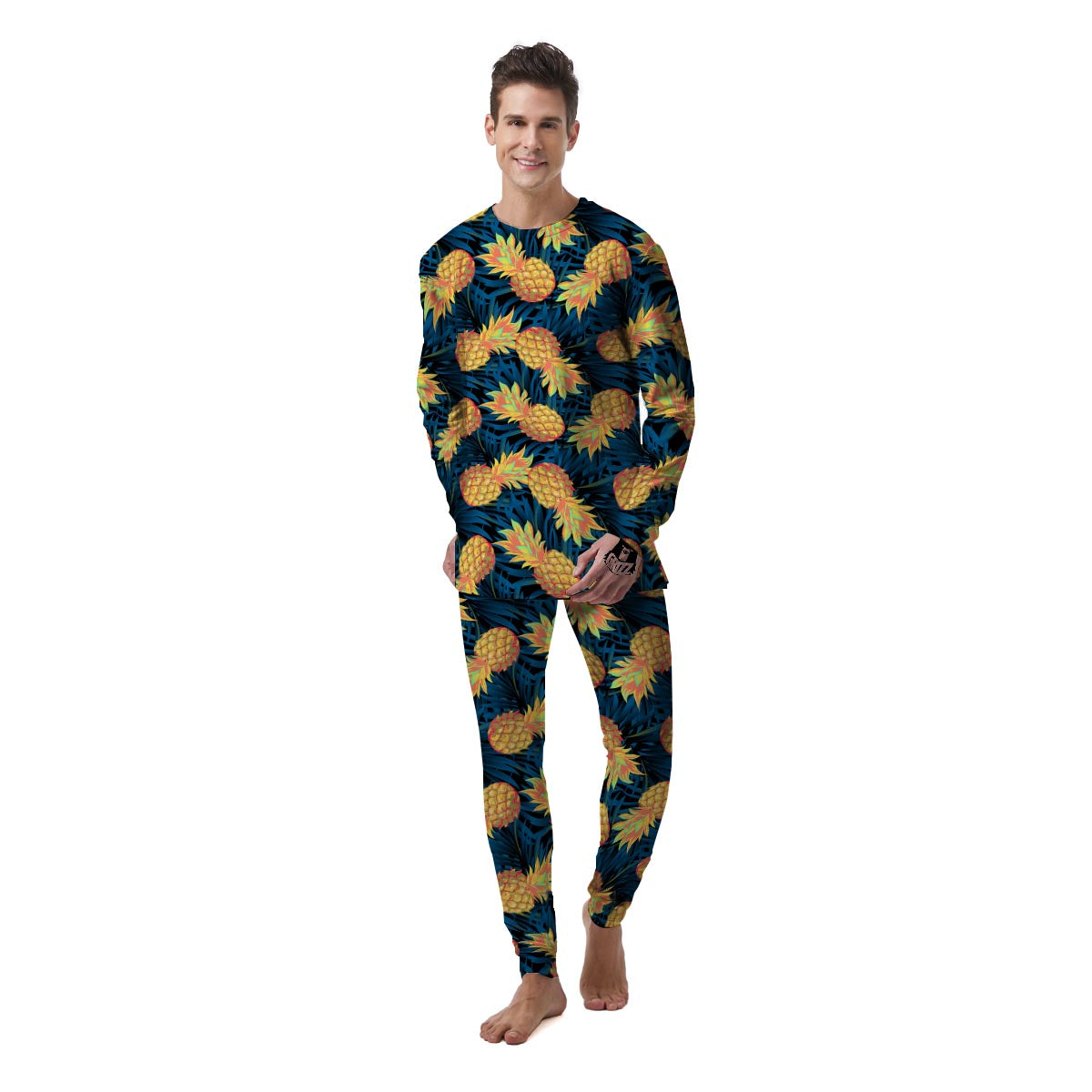 Golden Pineapple Edm Hawaiian Print Men's Pajamas-grizzshop