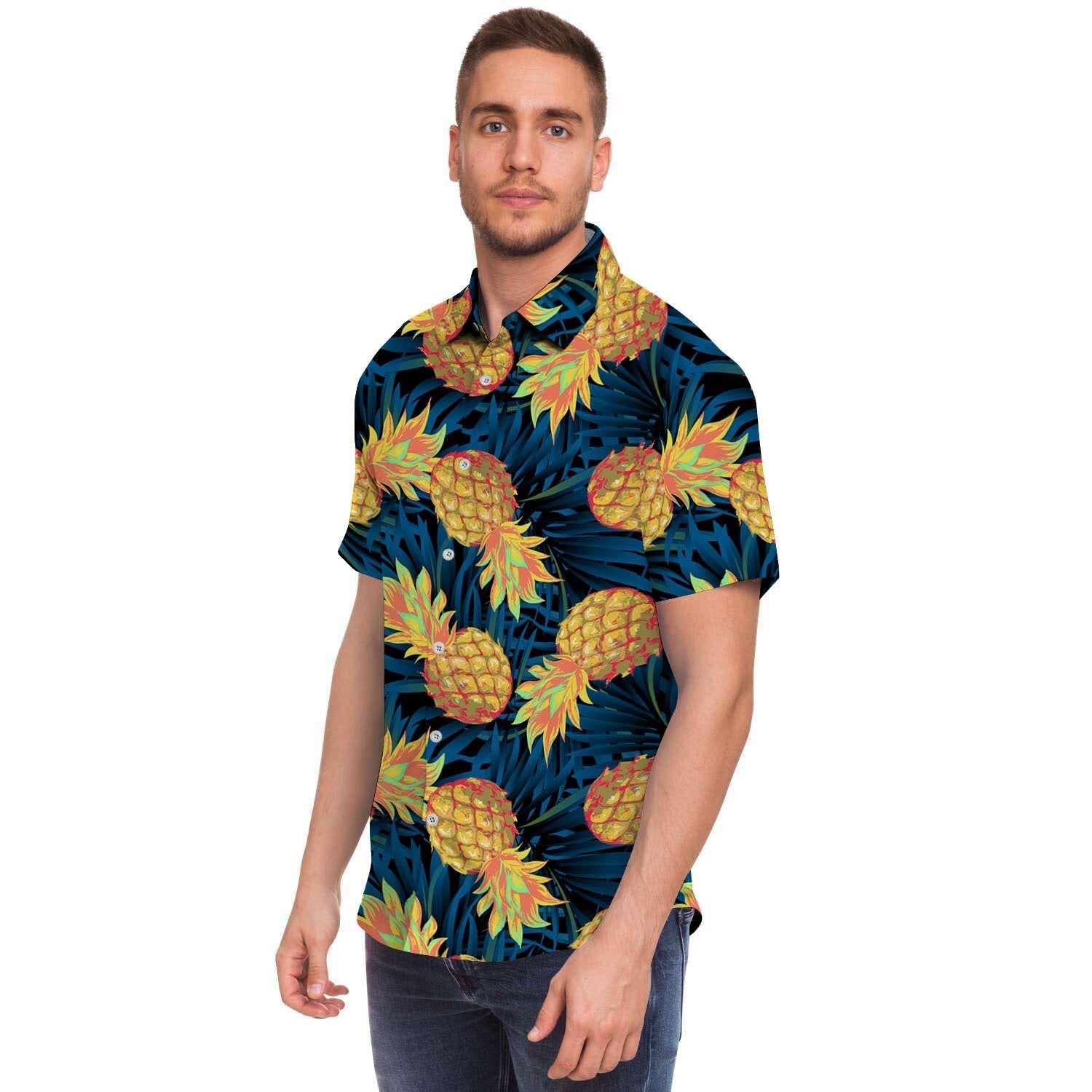 Golden Pineapple Edm Hawaiian Print Men's Short Sleeve Shirt-grizzshop