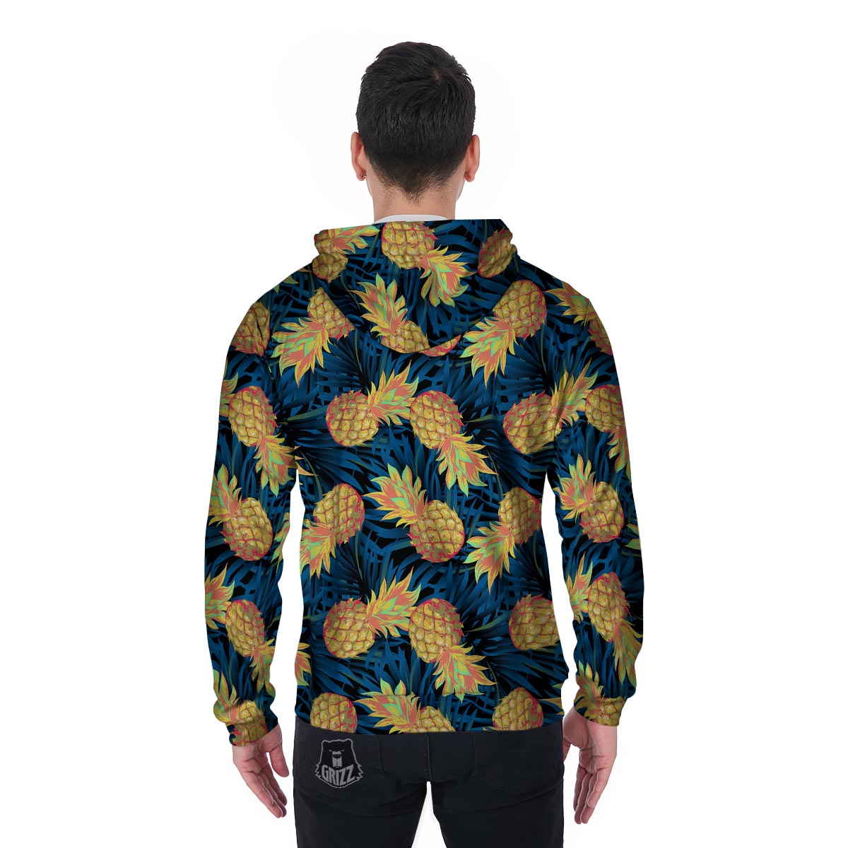 Golden Pineapple Edm Hawaiian Print Men's Zip Up Hoodie-grizzshop