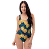 Golden Pineapple Edm Hawaiian Print One Piece Swimsuite-grizzshop