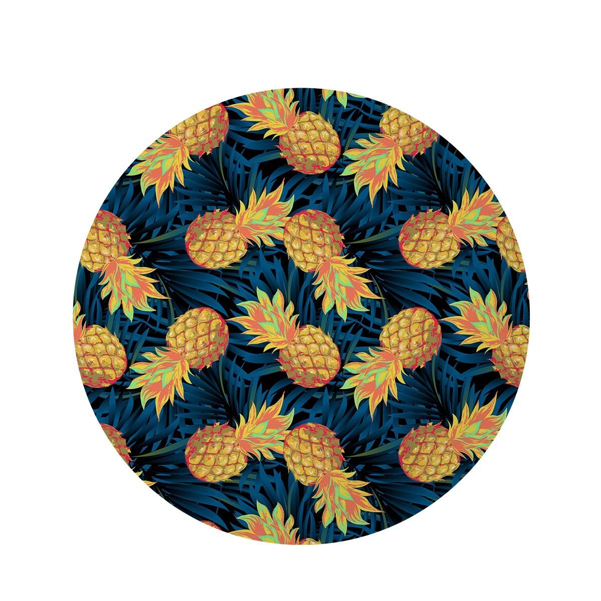 Golden Pineapple Edm Hawaiian Print Round Rug-grizzshop