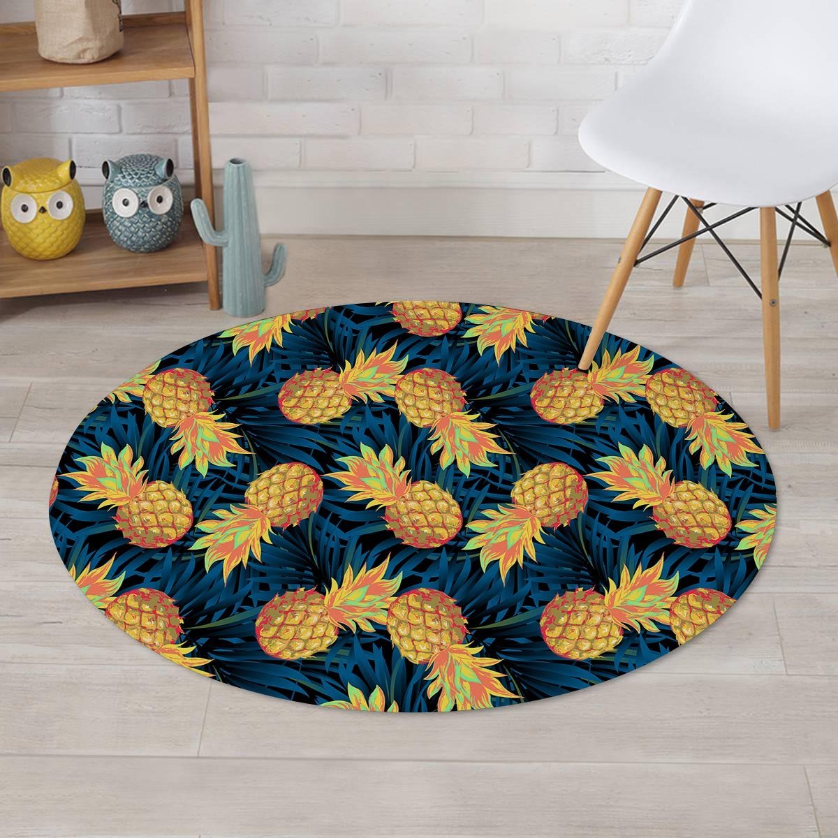 Golden Pineapple Edm Hawaiian Print Round Rug-grizzshop