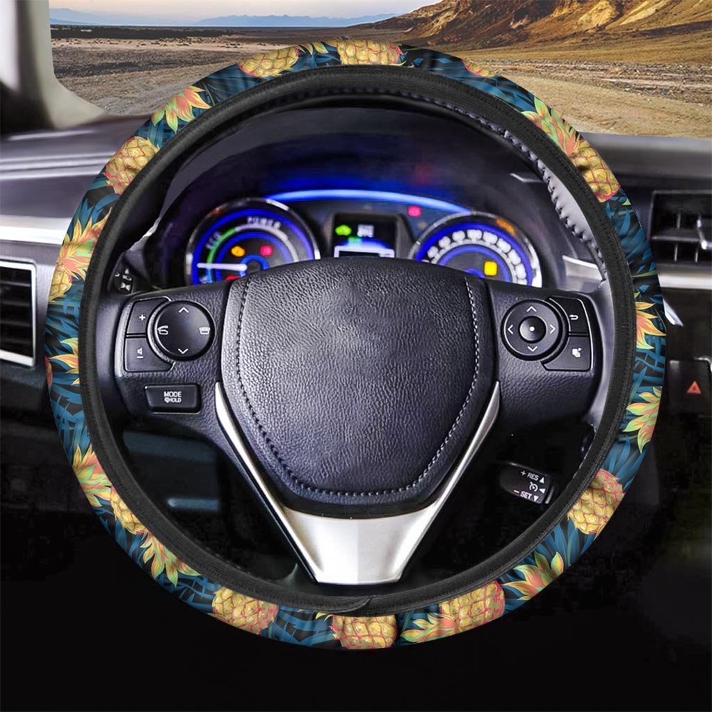 Golden Pineapple Edm Hawaiian Print Steering Wheel Cover-grizzshop