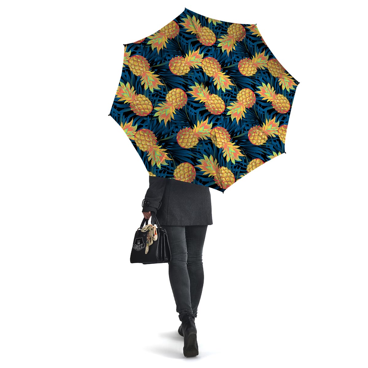 Golden Pineapple Edm Hawaiian Print Umbrella-grizzshop