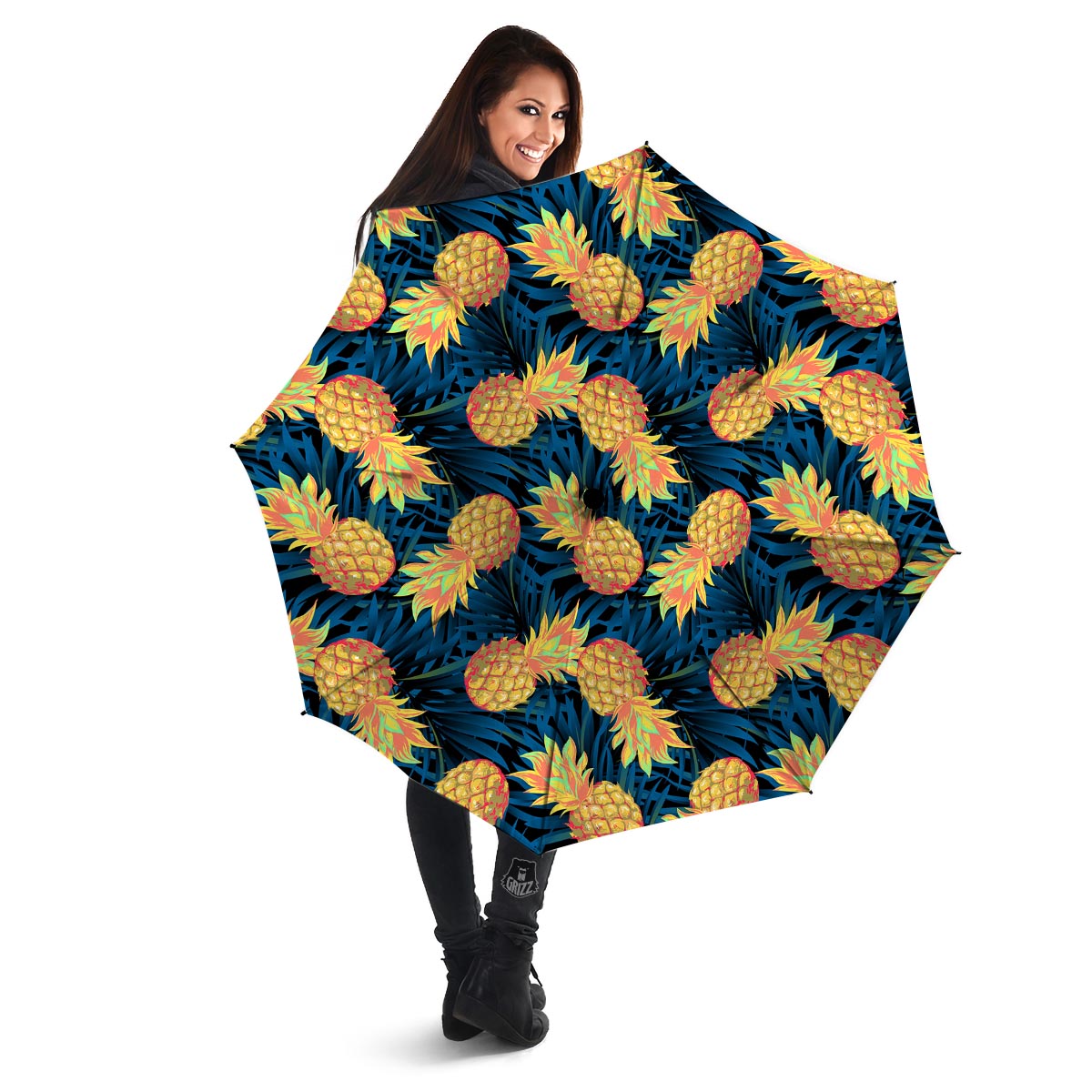 Golden Pineapple Edm Hawaiian Print Umbrella-grizzshop