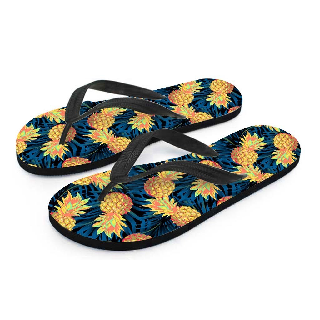 Golden Pineapple Edm Hawaiian Print Women's Flip Flops-grizzshop