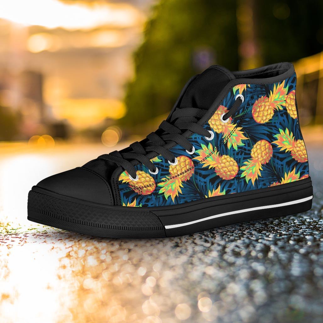 Golden Pineapple Edm Hawaiian Print Women's High Top Shoes-grizzshop