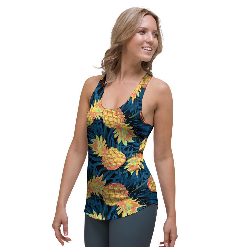 Golden Pineapple Edm Hawaiian Print Women's Racerback Tank Top-grizzshop
