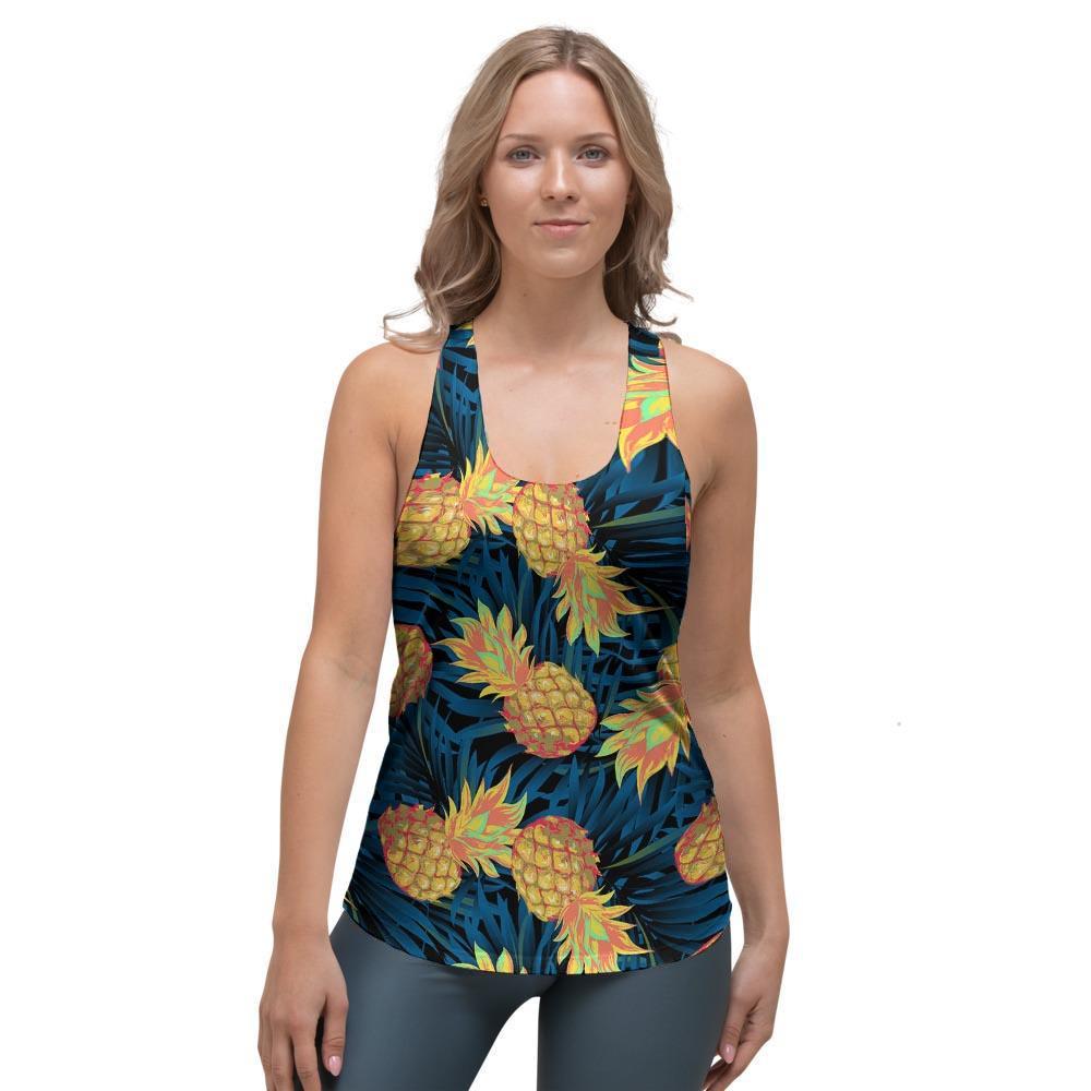 Golden Pineapple Edm Hawaiian Print Women's Racerback Tank Top-grizzshop