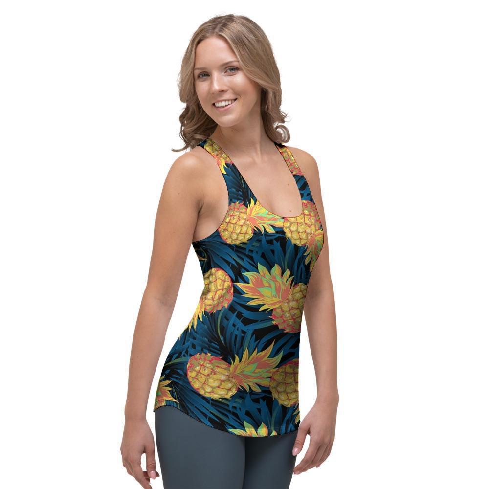 Golden Pineapple Edm Hawaiian Print Women's Racerback Tank Top-grizzshop