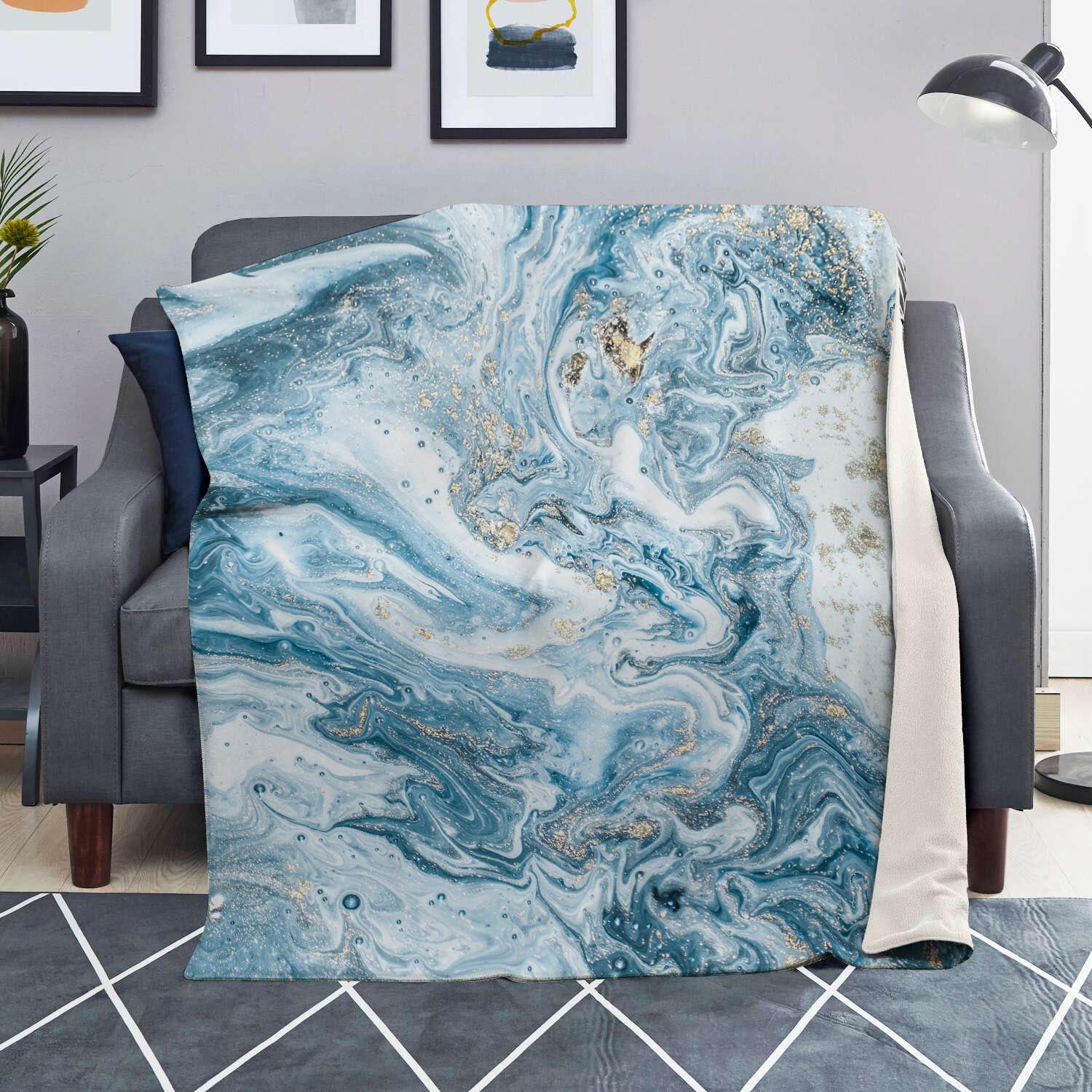 Golden Powder Blue Marble Blanket-grizzshop