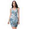 Golden Powder Blue Marble Bodycon Dress-grizzshop