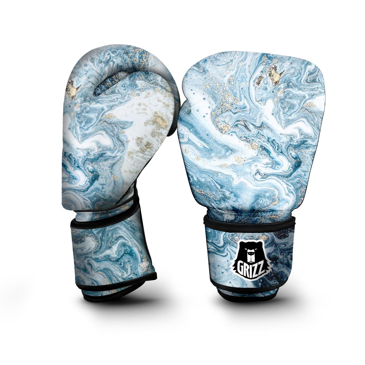 Golden Powder Blue Marble Boxing Gloves-grizzshop