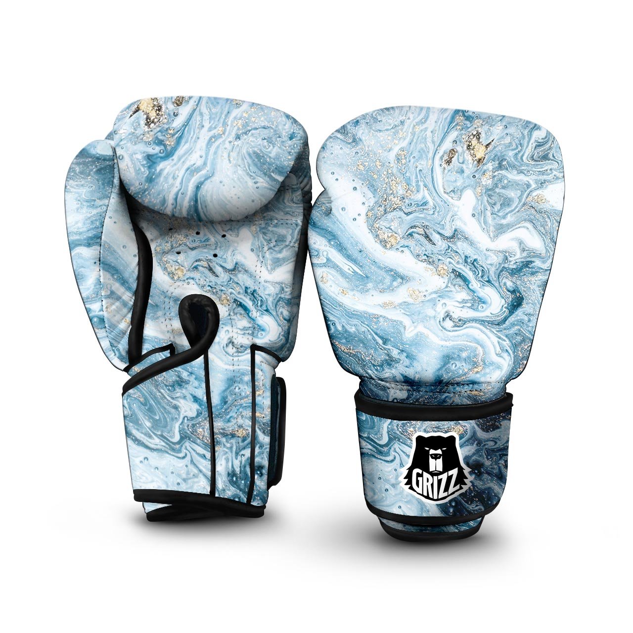 Golden Powder Blue Marble Boxing Gloves-grizzshop