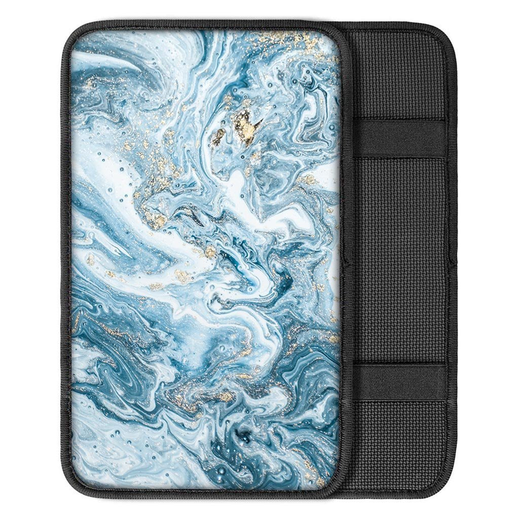 Golden Powder Blue Marble Car Console Cover-grizzshop