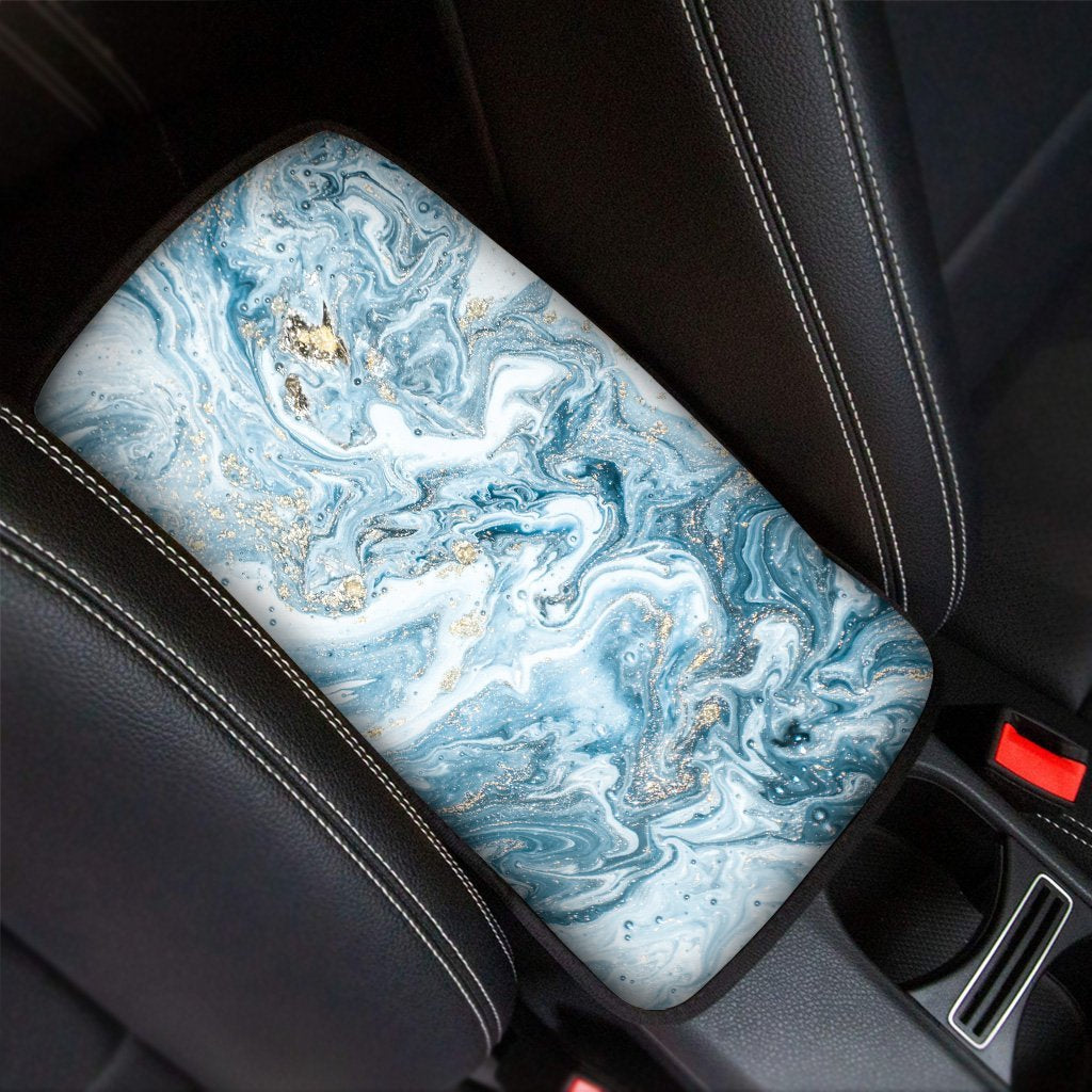 Golden Powder Blue Marble Car Console Cover-grizzshop