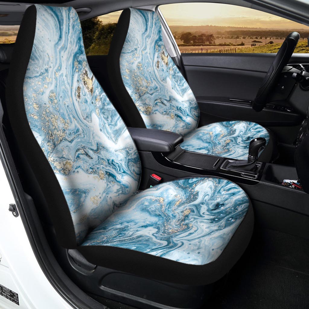Golden Powder Blue Marble Car Seat Covers-grizzshop