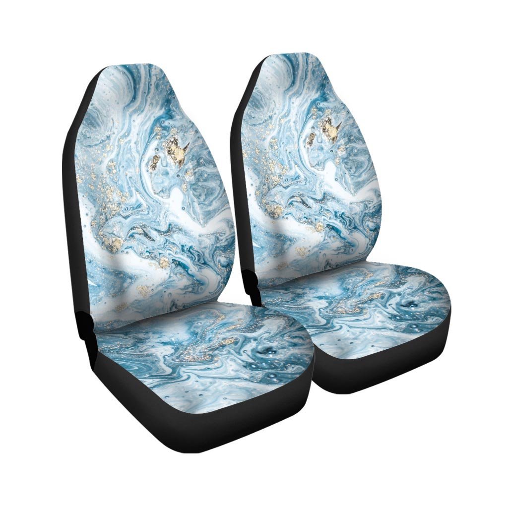 Golden Powder Blue Marble Car Seat Covers-grizzshop