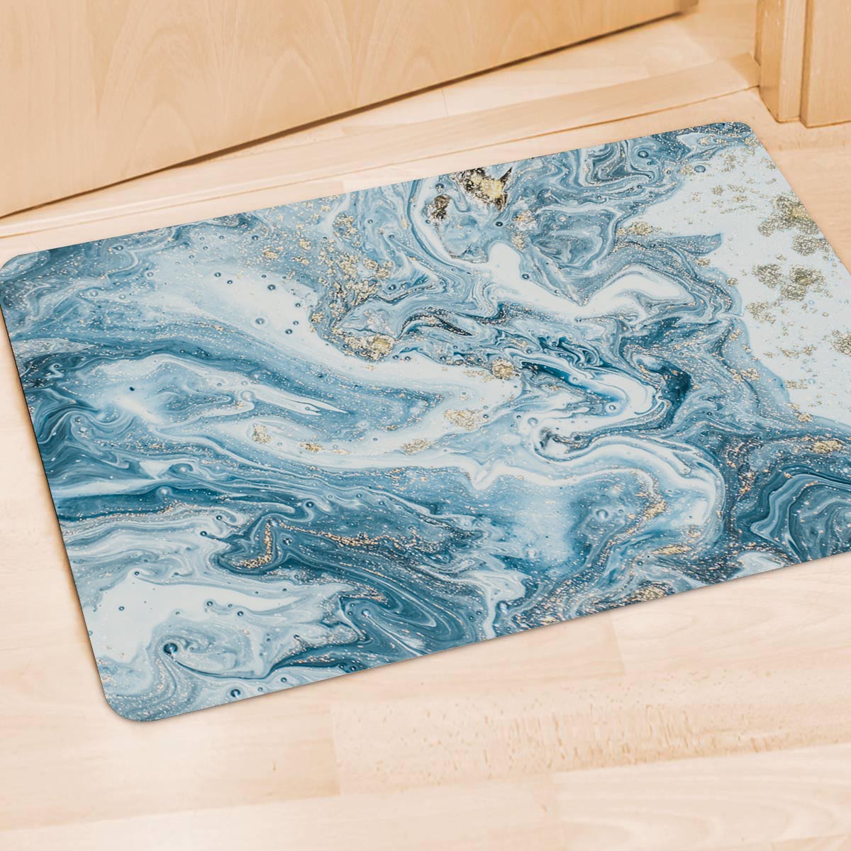 Golden Powder Blue Marble Door Mat-grizzshop