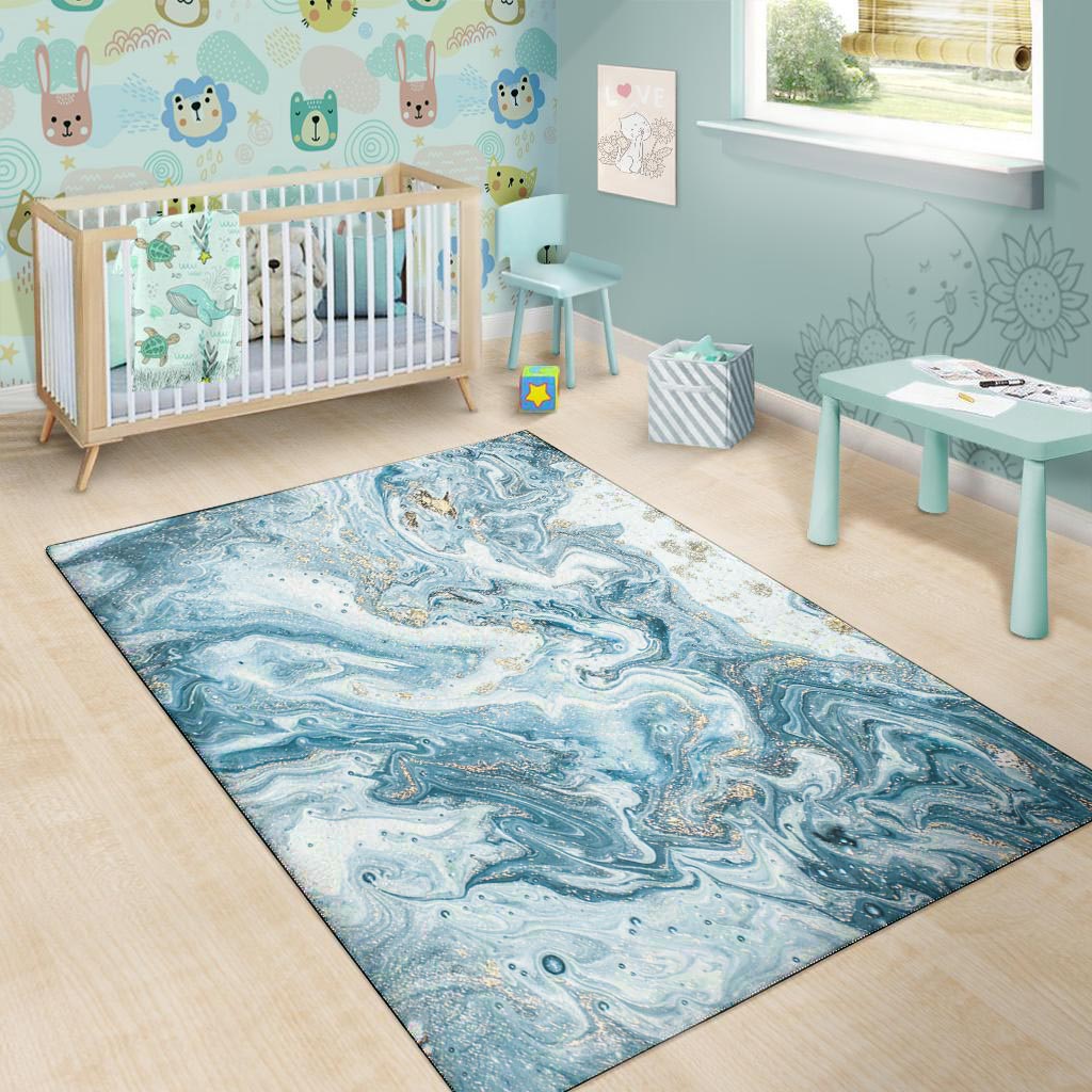 Golden Powder Blue Marble Floor Mat-grizzshop